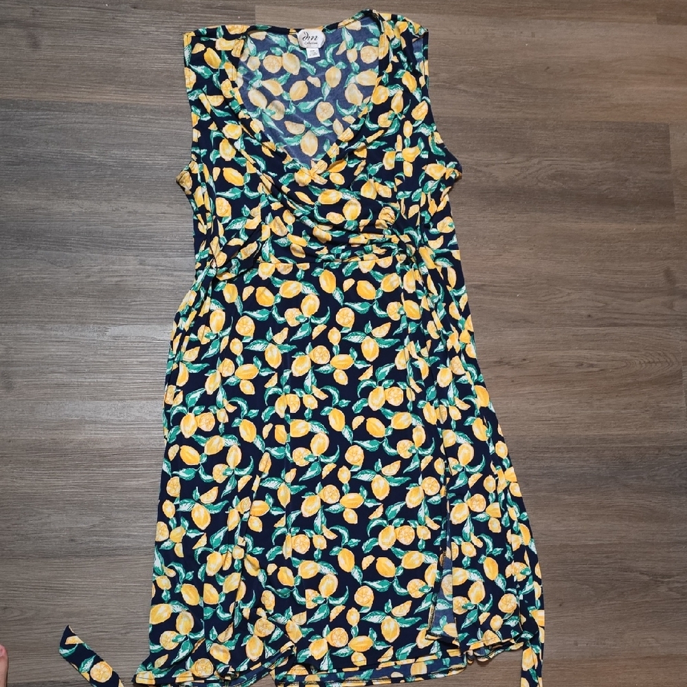 JM Collection Lemon Print Midi Dress